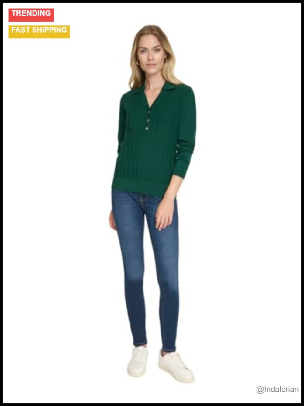 V-Neck Cable Knit Polo Sweater Long Sleeve Pullover